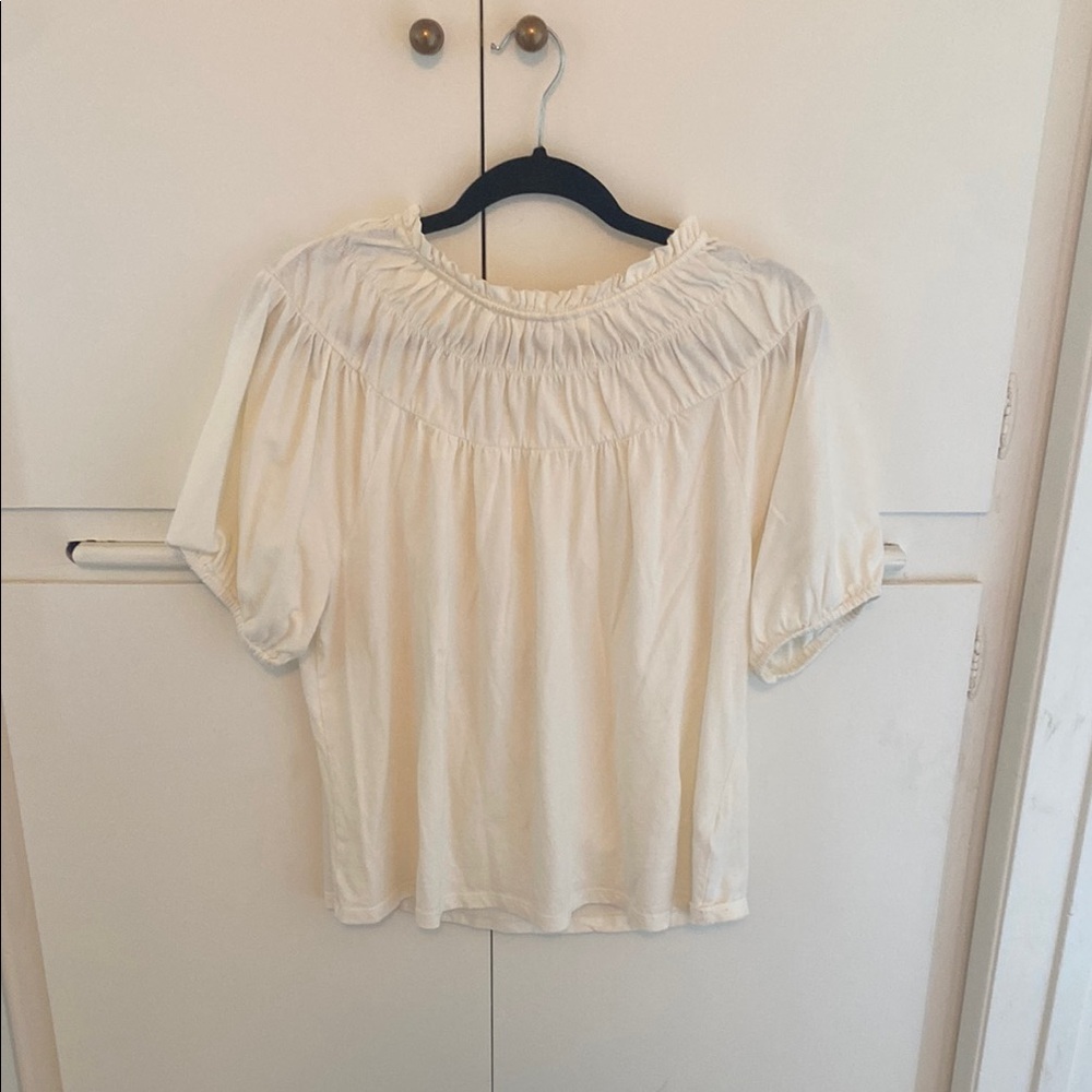 J. Crew Cream Smocked Flutter Sleeve Blouse